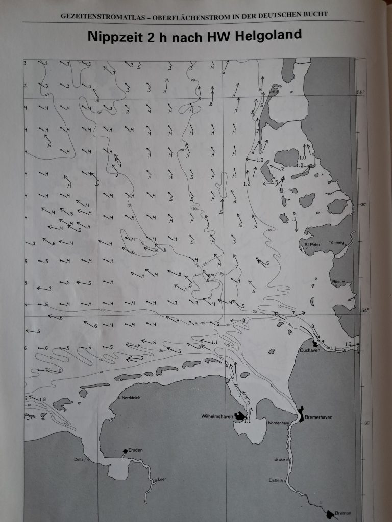 beispielhafter Gezeitenstromatlas mit Untertitel