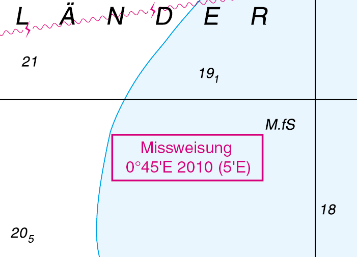 Missweisungsangabe in der Seekarte